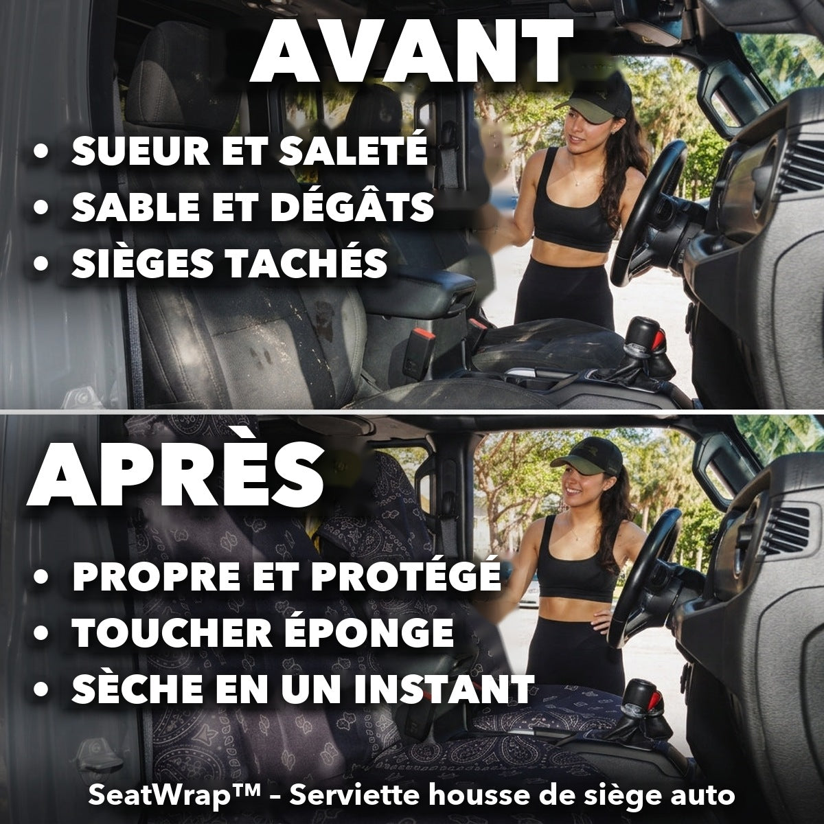 -50 % · OFFRE LIMITÉE · SeatWrap™ · Serviette housse de siège auto