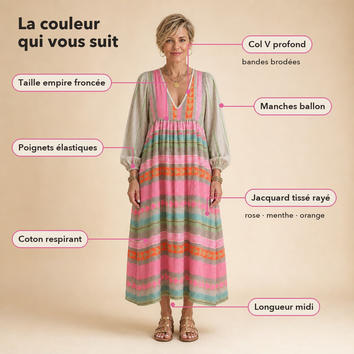 -50 % · OFFRE LIMITÉE · Odessa™ · Robe d’été colorée