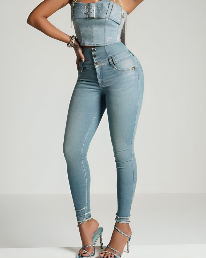 50% DE REMISE TEMPORAIRE | Amaris™ | Jeans skinny taille haute avec fermeture éclair au dos