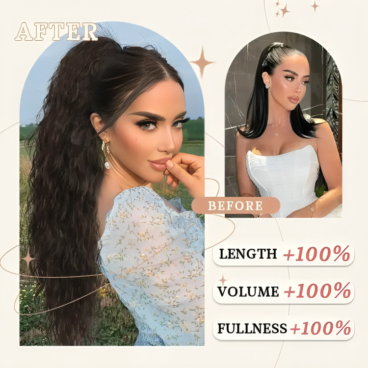 50 % DE RABAIS TEMPORAIRE | ClipCurls™ | Extensions de cheveux bouclés avec queue de cheval