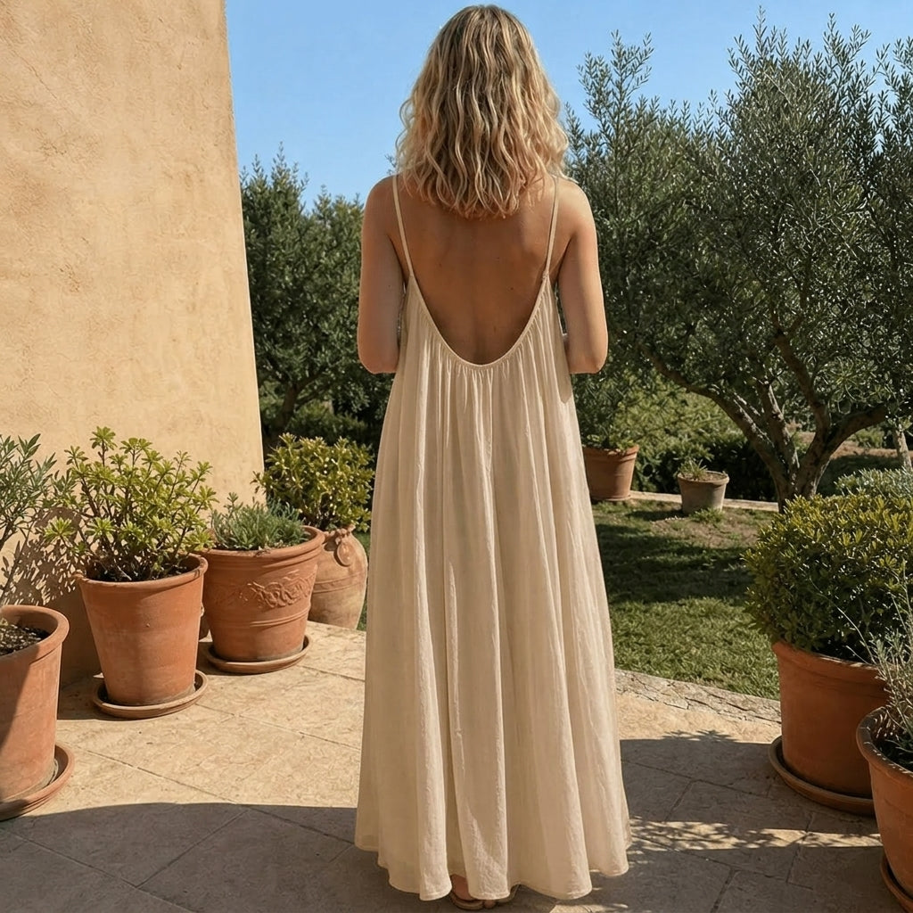 La robe Vivian dans une cour méditerranéenne