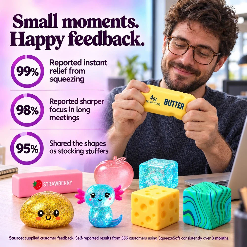 -50 % · OFFRE LIMITÉE · SqueezeSoft™ · Jouets sensoriels antistress