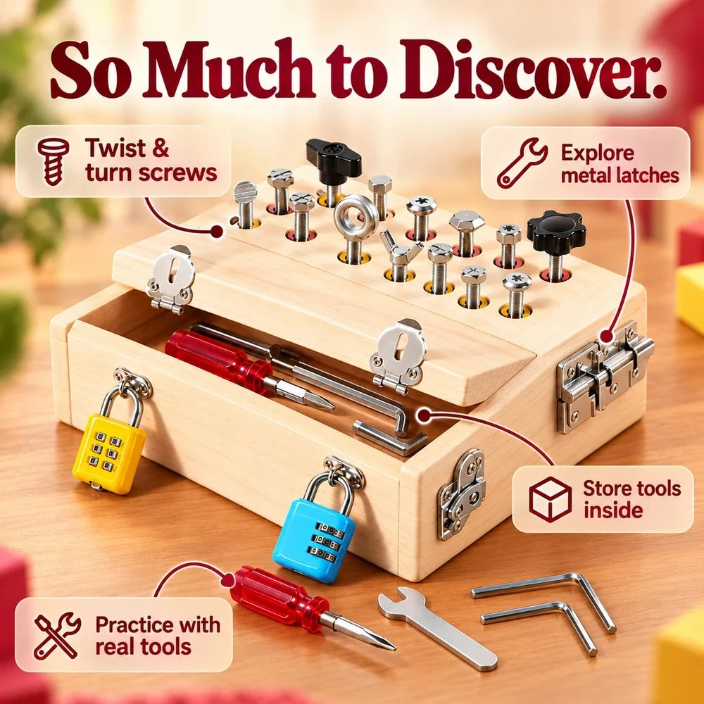 -50 % · OFFRE LIMITÉE · LockLearn™ · Coffret Montessori de vissage et serrures
