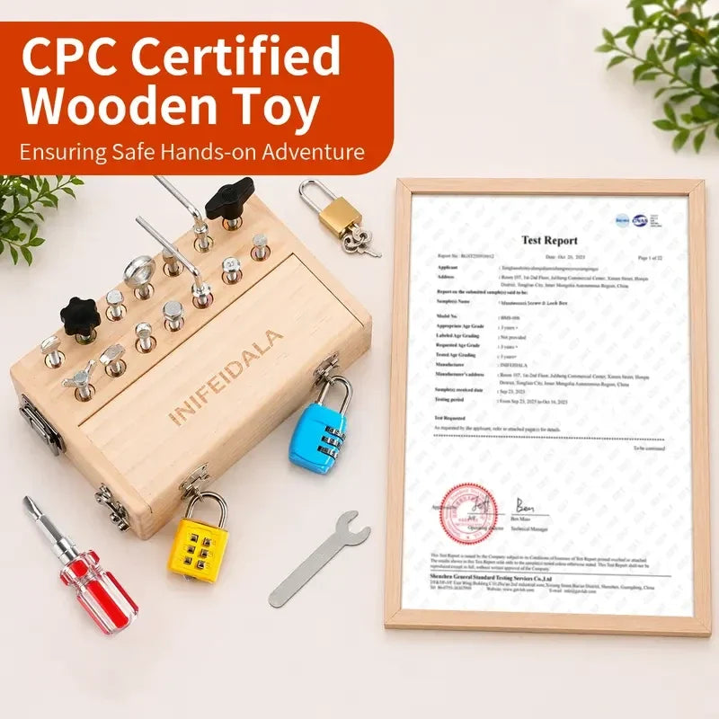 -50 % · OFFRE LIMITÉE · LockLearn™ · Coffret Montessori de vissage et serrures