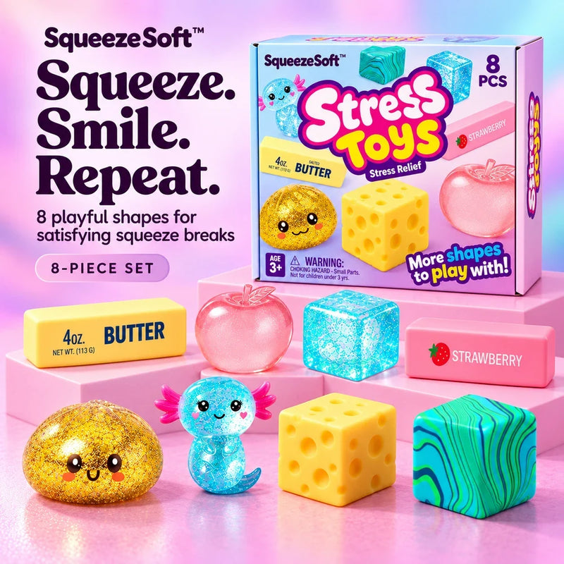 -50 % · OFFRE LIMITÉE · SqueezeSoft™ · Jouets sensoriels antistress