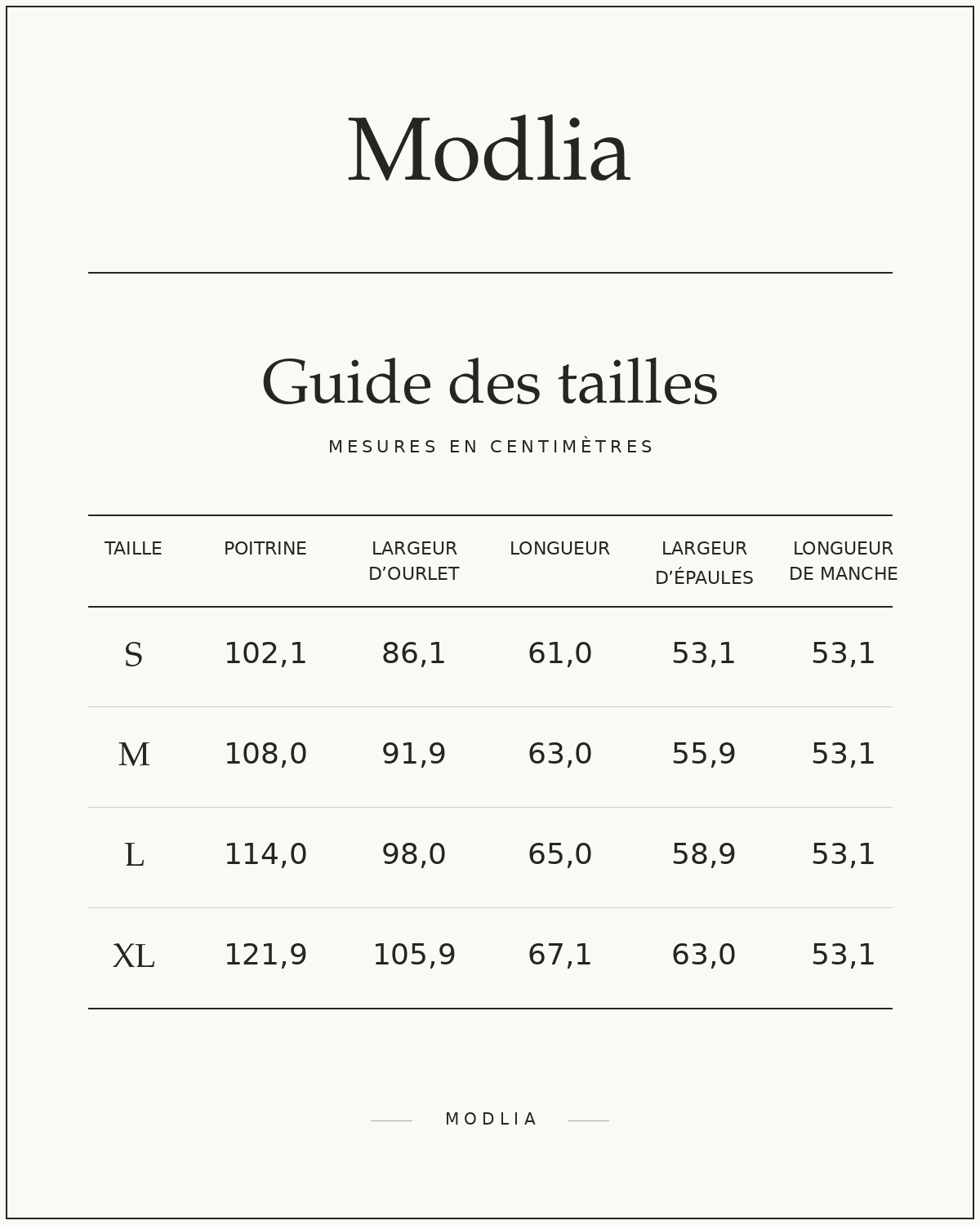 hohoglow, guide des tailles en centimètres