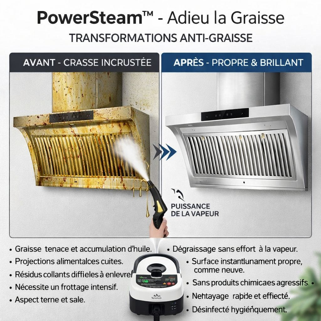 -50 % · OFFRE LIMITÉE · PowerSteam™ · Graisse disparue