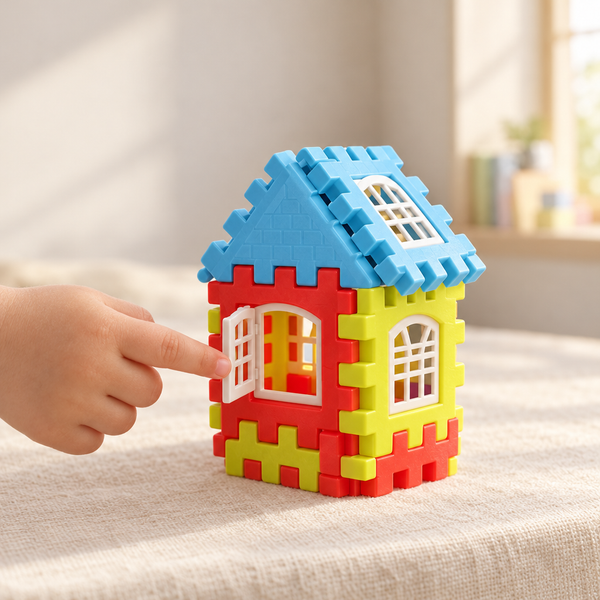 Gros plan sur une maison SnapBlocks terminée, un doigt d