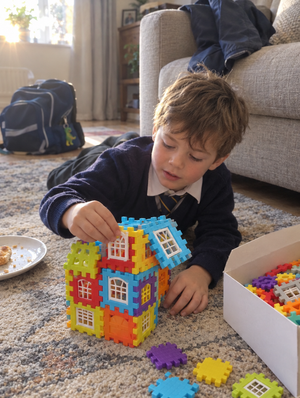 Avis client : garçon construisant sa maison SnapBlocks après l'école