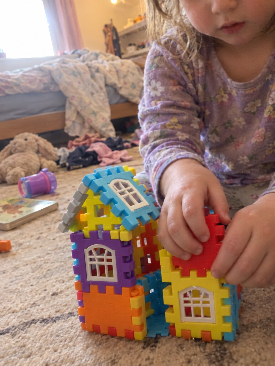 Photo client : maison SnapBlocks en cours sur le sol d'une chambre d'enfant