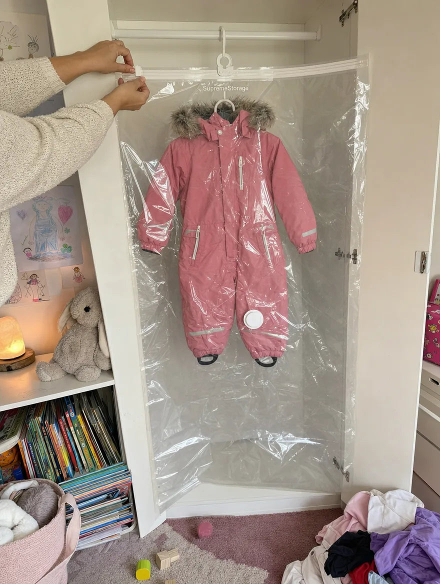 Photo cliente : combinaison de ski d'enfant glissée dans une housse SupremeStorage